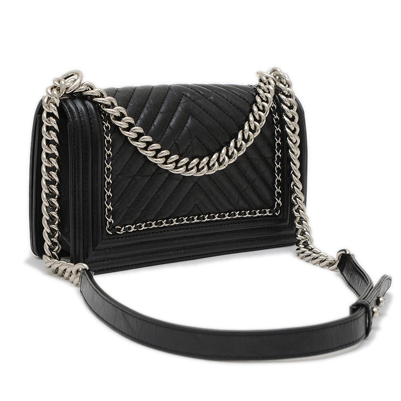 ボーイシャネル チェーンショルダー チェーンアラウンド レザー ブラック ショルダーバッグ