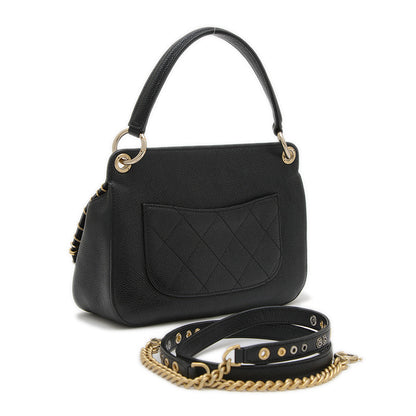 ピアッシング 2WAYバッグ キャビアスキン ブラック ハンドバッグ