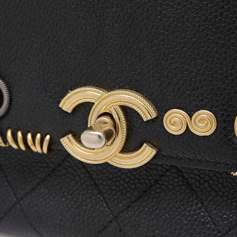 ピアッシング 2WAYバッグ キャビアスキン ブラック ハンドバッグ