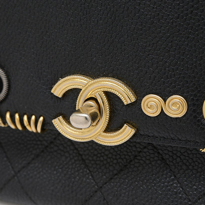 ピアッシング 2WAYバッグ キャビアスキン ブラック ハンドバッグ