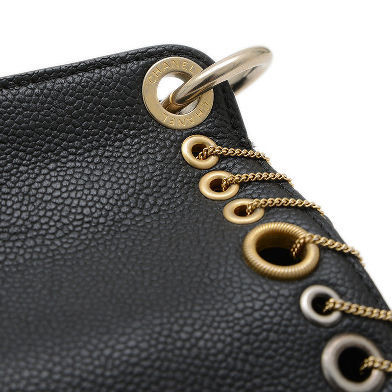 ピアッシング 2WAYバッグ キャビアスキン ブラック ハンドバッグ