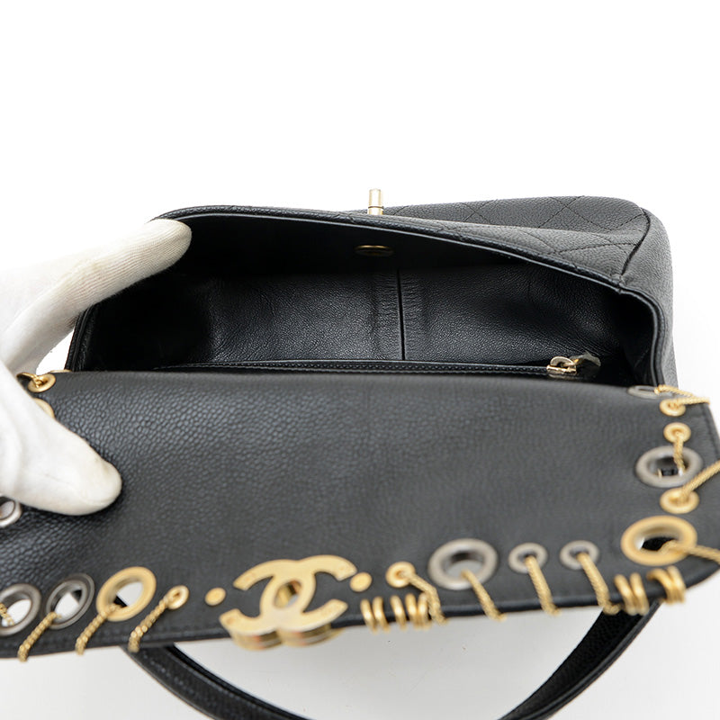 ピアッシング 2WAYバッグ キャビアスキン ブラック ハンドバッグ