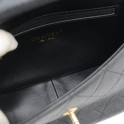 ピアッシング 2WAYバッグ キャビアスキン ブラック ハンドバッグ