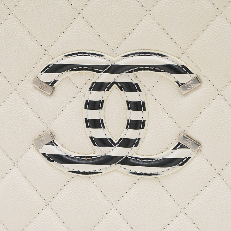 CCフィリグリー バニティ 2WAYバッグ キャビアスキン ホワイト/ブラック A93343 ショルダーバッグ