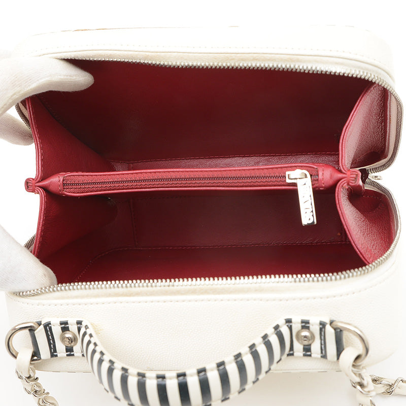 CCフィリグリー バニティ 2WAYバッグ キャビアスキン ホワイト/ブラック A93343 ショルダーバッグ