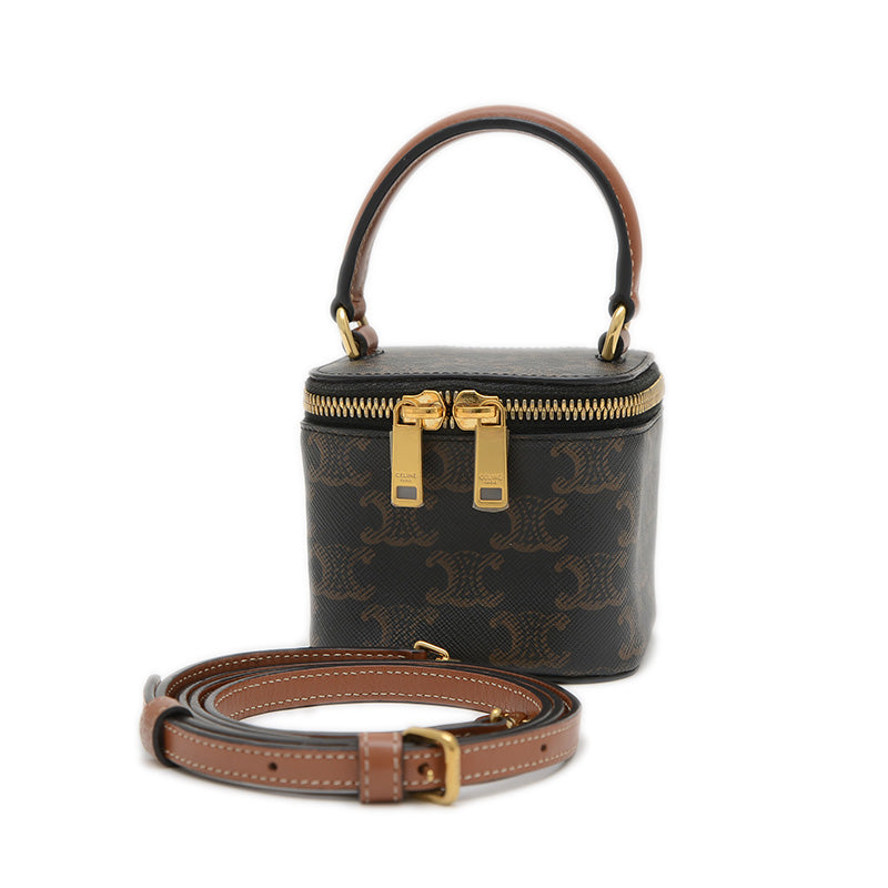 トリオンフ ミニ 2WAYポーチ タン/ブラック 10J762CZ1 バニティバッグ