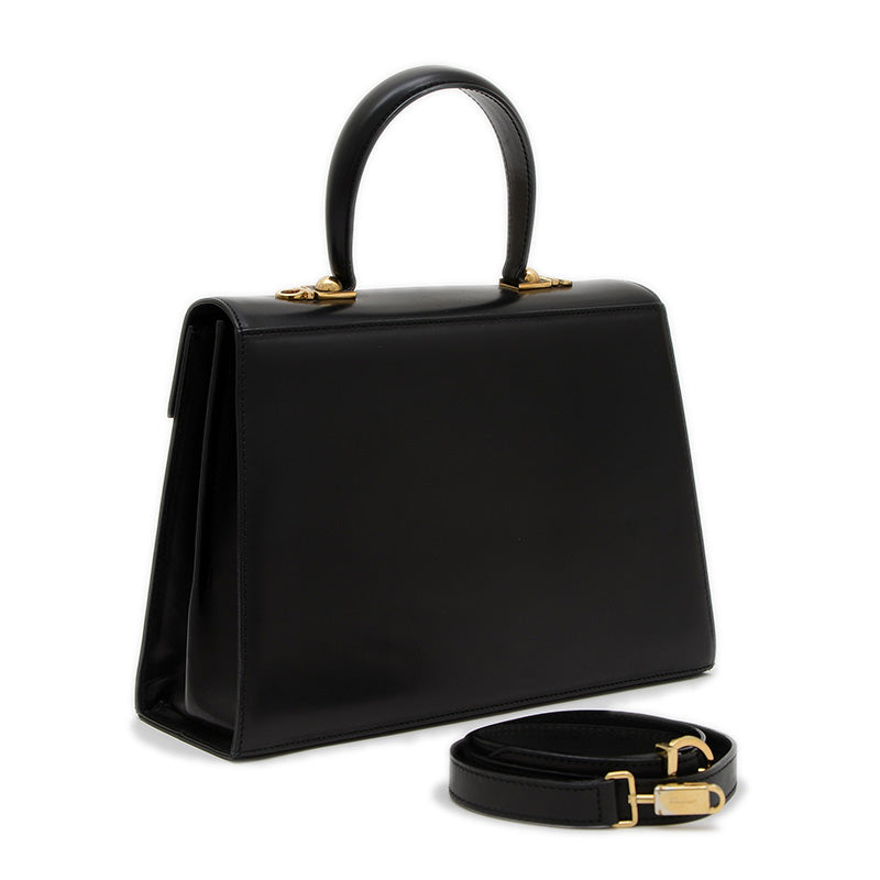 ガンチーニ 2WAYバッグ ボックスカーフ ブラック ゴールド金具 ハンドバッグ