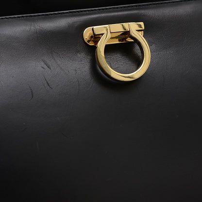 ガンチーニ 2WAYバッグ ボックスカーフ ブラック ゴールド金具 ハンドバッグ