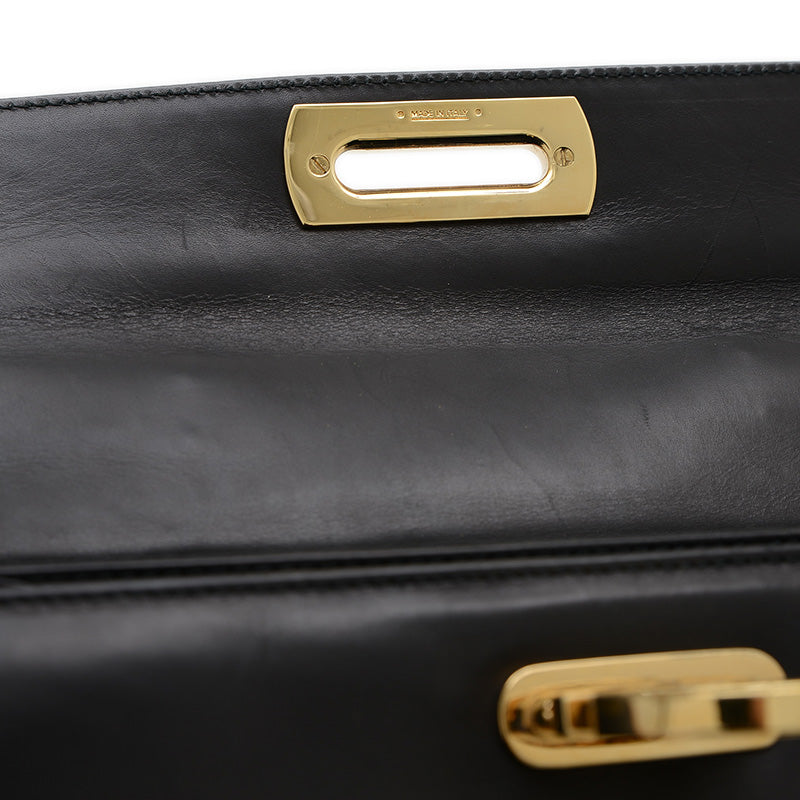 ガンチーニ 2WAYバッグ ボックスカーフ ブラック ゴールド金具 ハンドバッグ