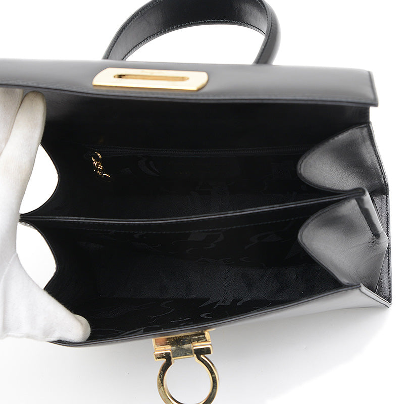 ガンチーニ 2WAYバッグ ボックスカーフ ブラック ゴールド金具 ハンドバッグ