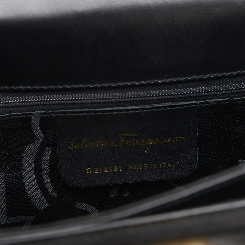 ガンチーニ 2WAYバッグ ボックスカーフ ブラック ゴールド金具 ハンドバッグ