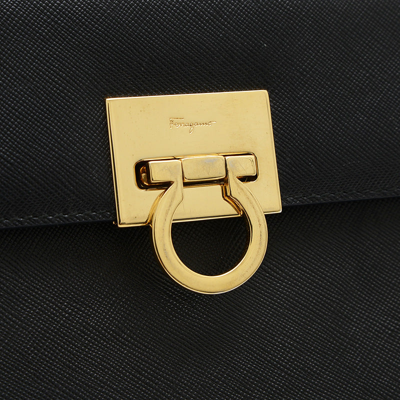 ガンチーニ 2WAY ショルダーバッグ ブラック レザー ゴールド金具 ハンドバッグ