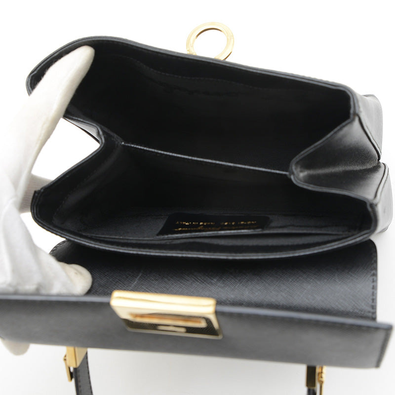 ガンチーニ 2WAY ショルダーバッグ ブラック レザー ゴールド金具 ハンドバッグ