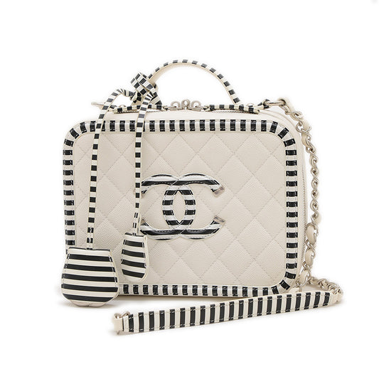 CCフィリグリー バニティ 2WAYバッグ キャビアスキン ホワイト/ブラック A93343 ショルダーバッグ