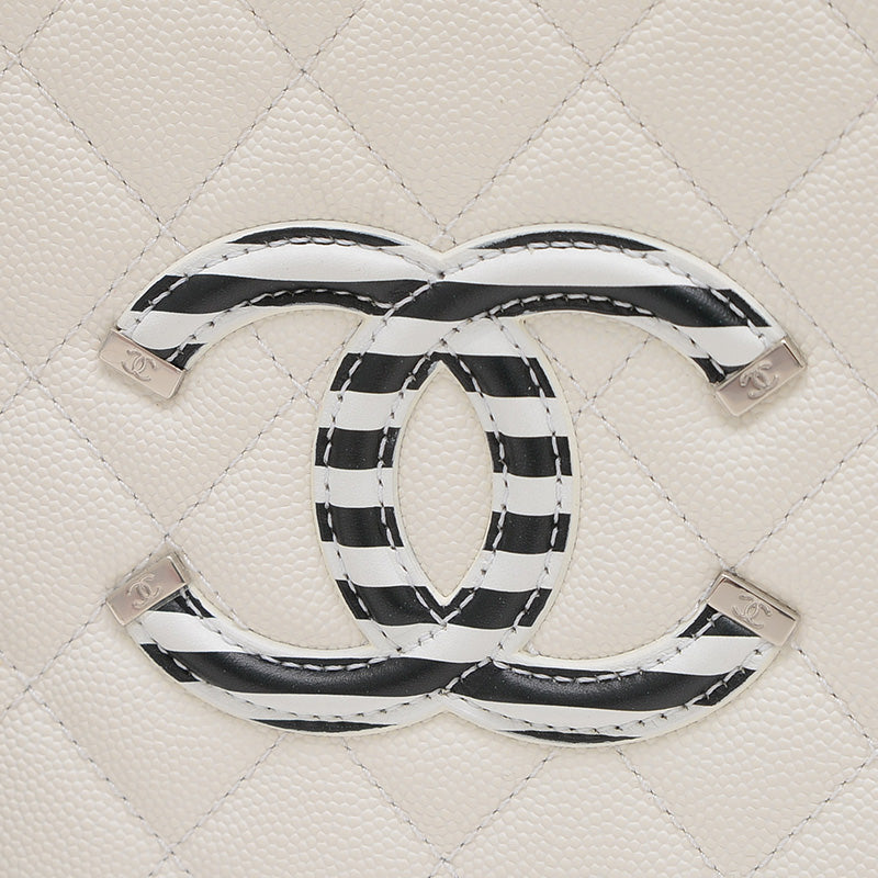 CCフィリグリー バニティ 2WAYバッグ キャビアスキン ホワイト/ブラック A93343 ショルダーバッグ