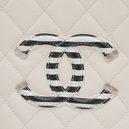 CCフィリグリー バニティ 2WAYバッグ キャビアスキン ホワイト/ブラック A93343 ショルダーバッグ