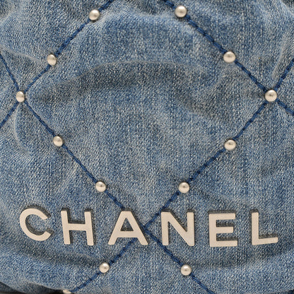 シャネル22 ミニ スタッズ チェーンショルダー デニムキャンバス ブルー AS3980 ショルダーバッグ