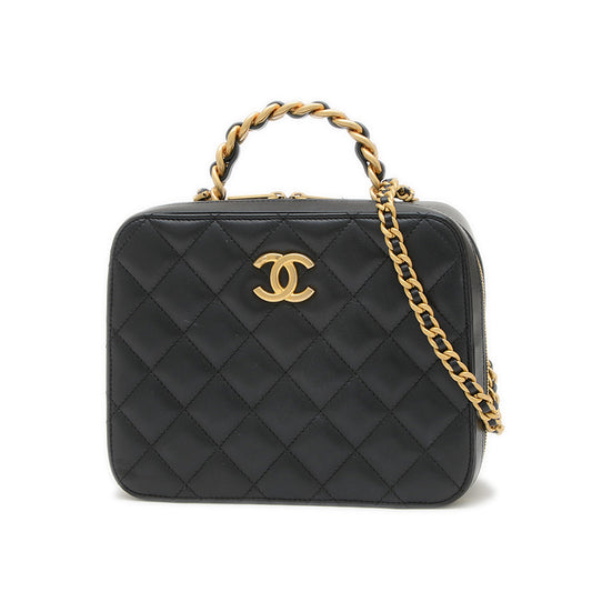 マトラッセ バニティ チェーンショルダー ラムスキン ブラック ゴールド金具 AS3319 ショルダーバッグ