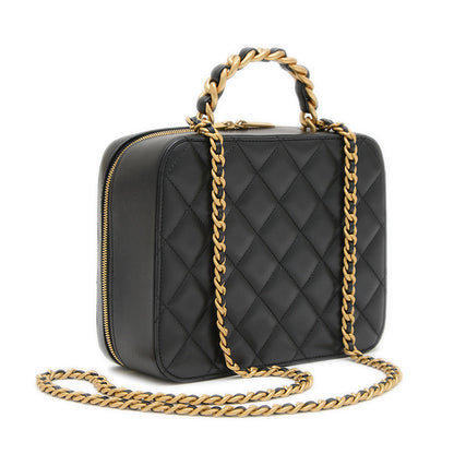 マトラッセ バニティ チェーンショルダー ラムスキン ブラック ゴールド金具 AS3319 ショルダーバッグ