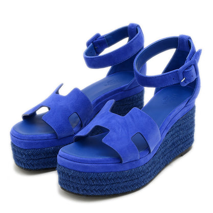 エルダ ウェッジソール サンダル スエード エスパドリーユ ブルー #35 サンダル