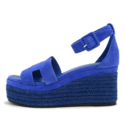 エルダ ウェッジソール サンダル スエード エスパドリーユ ブルー #35 サンダル