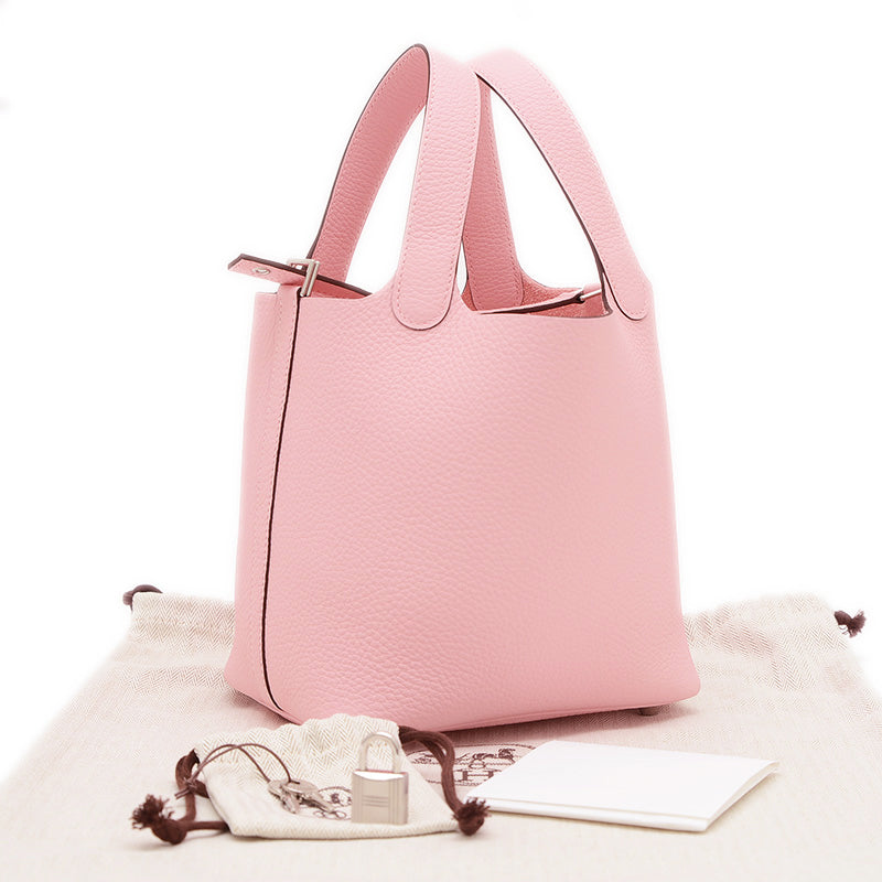 ピコタンロック PM 18 トリヨン ローズサクラ シルバー金具 K刻印 ハンドバッグ