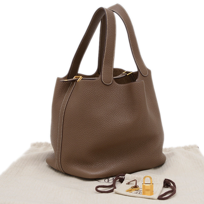 ピコタンロック MM 22 トリヨン エトゥープ ゴールド金具 C刻印 ハンドバッグ