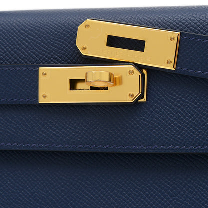ケリー28 外縫い エプソン ブルーネイビー ゴールド金具 W刻印 ハンドバッグ