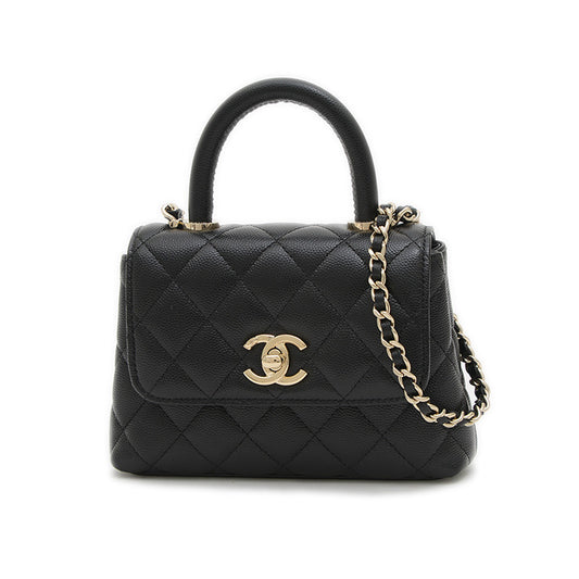 ココハンドル エクストラミニ キャビアスキン ブラック ゴールド金具 AP4244 ハンドバッグ