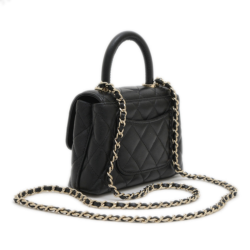 ココハンドル エクストラミニ キャビアスキン ブラック ゴールド金具 AP4244 ハンドバッグ