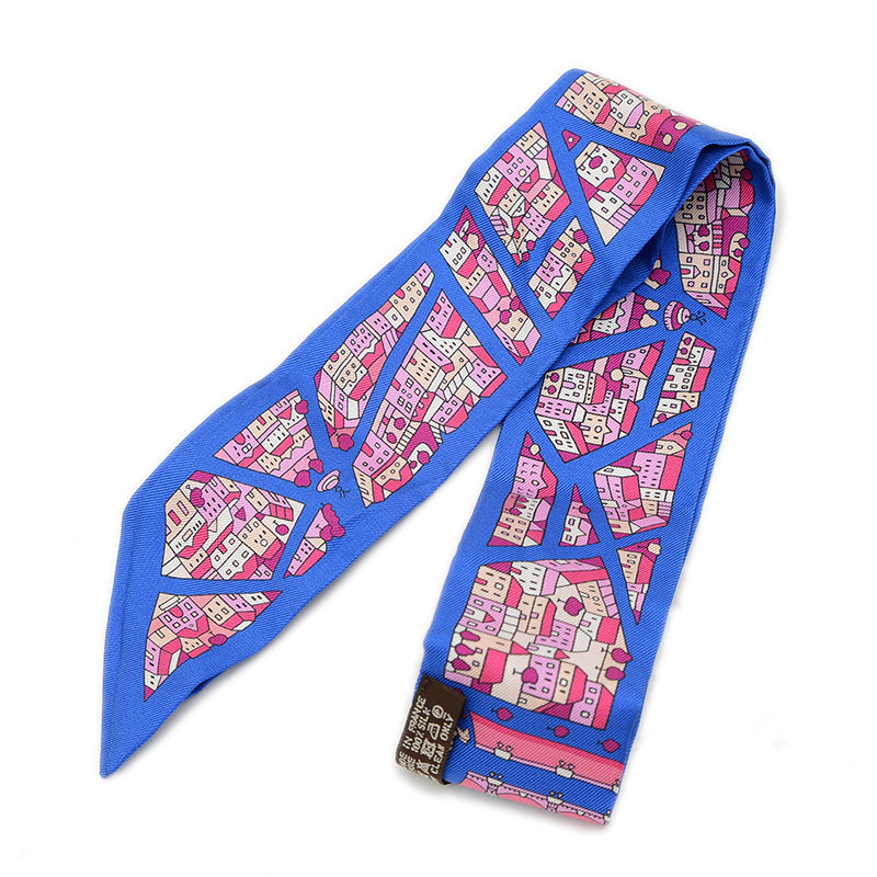 ツイリー 右岸と左岸 ブルーロイ/ローズ/ベージュ シルク100％ スカーフ