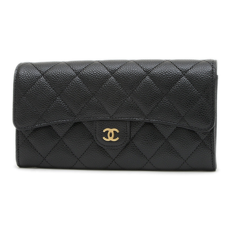 ロングウォレット クラシック 長財布 キャビアスキン ブラック A80758 長財布