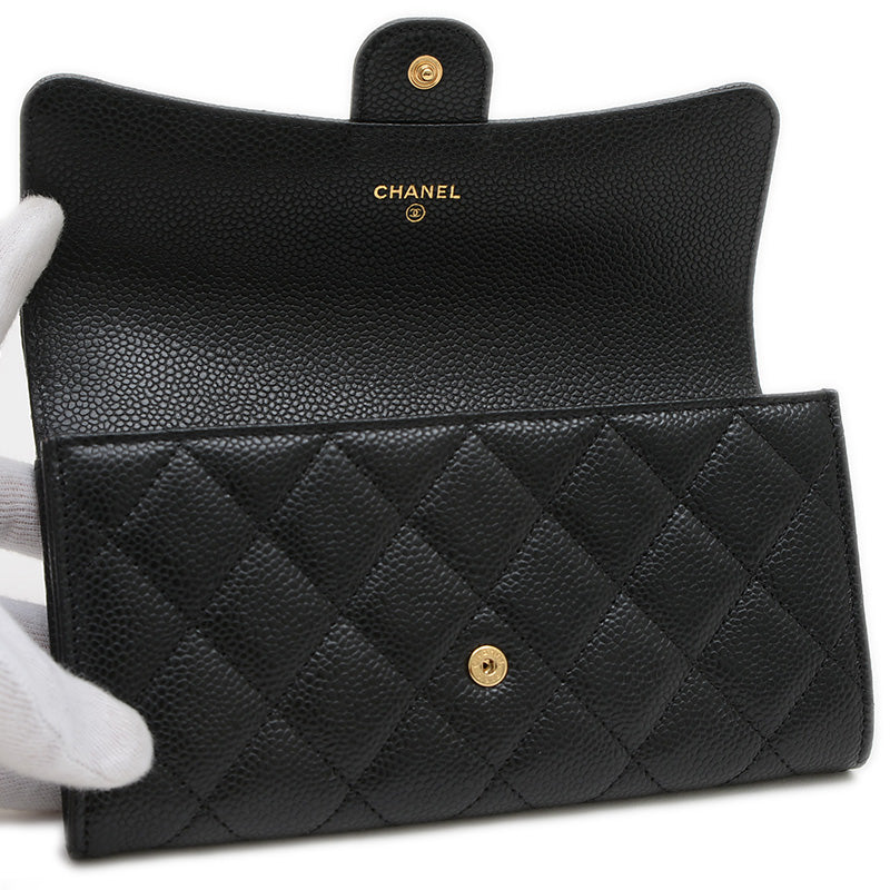 ロングウォレット クラシック 長財布 キャビアスキン ブラック A80758 長財布