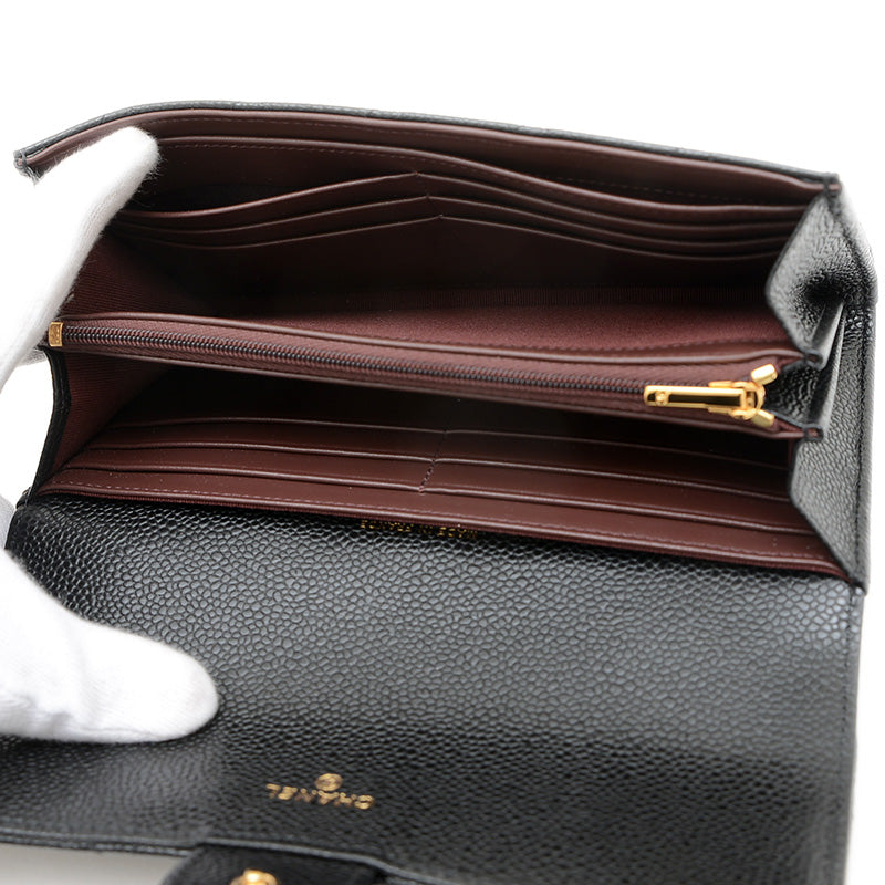 ロングウォレット クラシック 長財布 キャビアスキン ブラック A80758 長財布