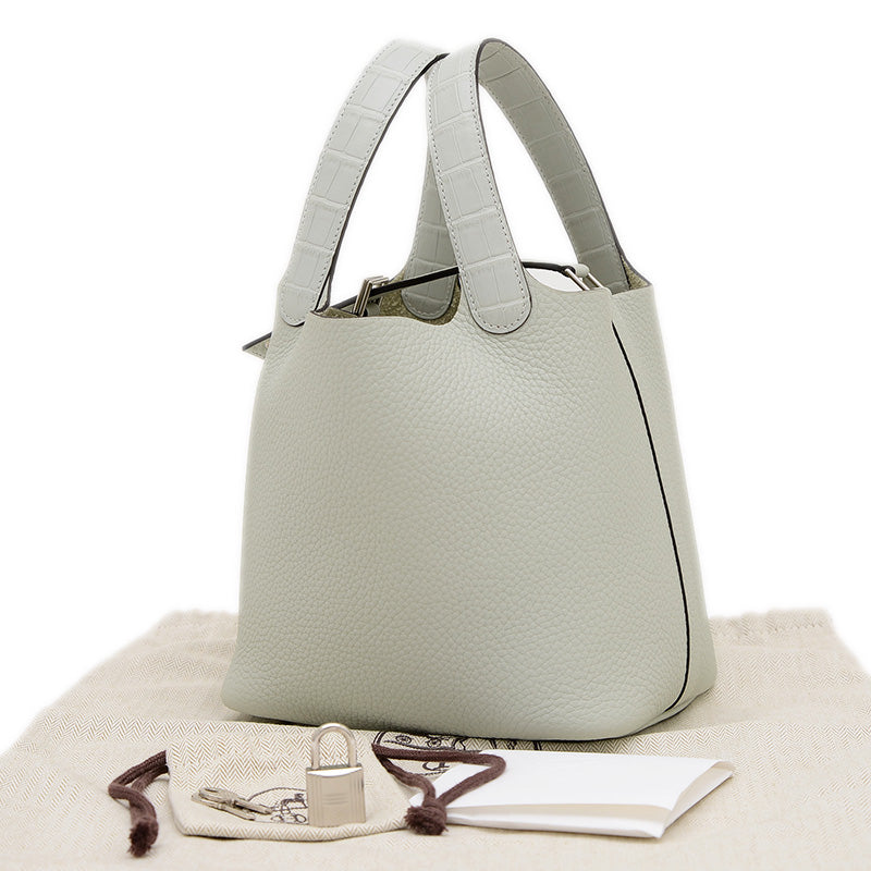 ピコタンロック PM 18 タッチ トリヨン/アリゲーター グリネヴェ シルバー金具 W刻印 ハンドバッグ