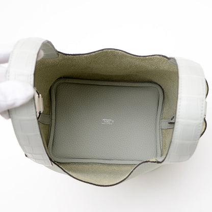 ピコタンロック PM 18 タッチ トリヨン/アリゲーター グリネヴェ シルバー金具 W刻印 ハンドバッグ