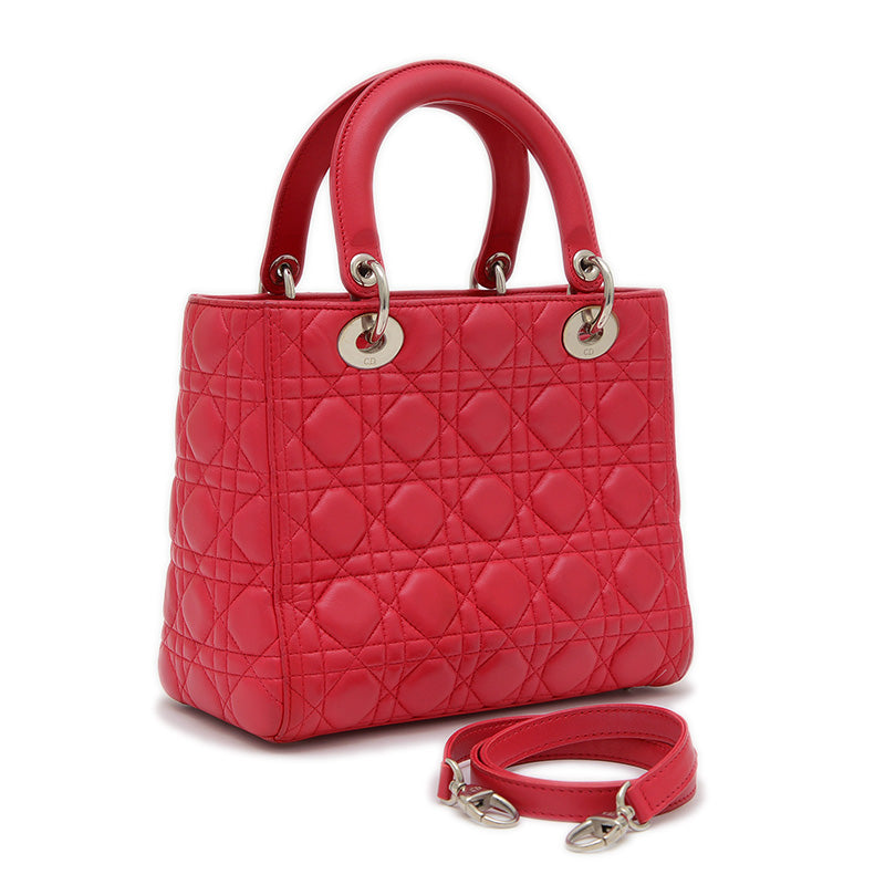 レディディオール カナージュ 2WAYショルダーバッグ ラムスキン ピンク ハンドバッグ