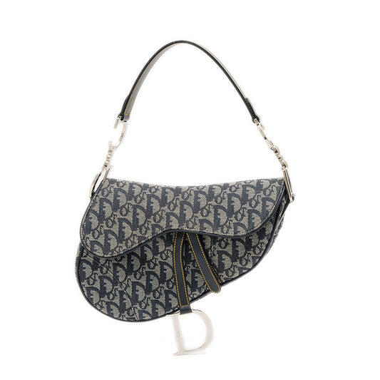 サドルバッグ トロッター ショルダーバッグ キャンバス/レザー ネイビー ハンドバッグ