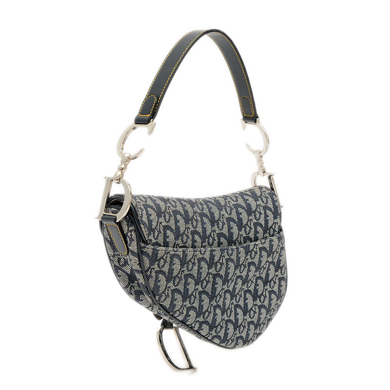 サドルバッグ トロッター ショルダーバッグ キャンバス/レザー ネイビー ハンドバッグ