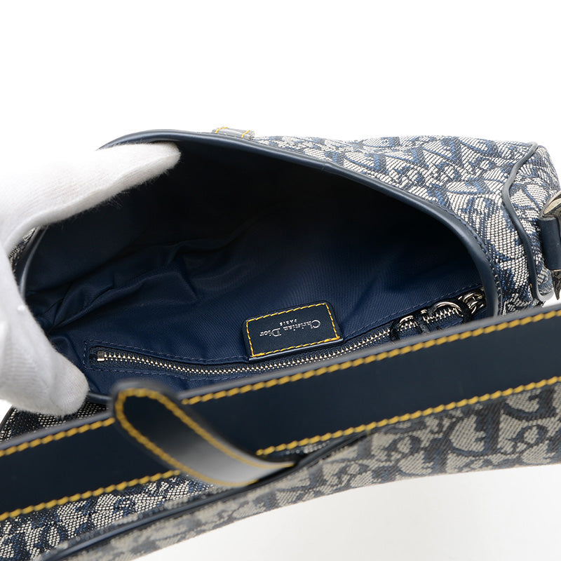 サドルバッグ トロッター ショルダーバッグ キャンバス/レザー ネイビー ハンドバッグ