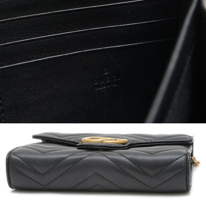 GGマーモント チェーンショルダー ウォレット クラッチ カーフ ブラック 474575 ショルダーバッグ