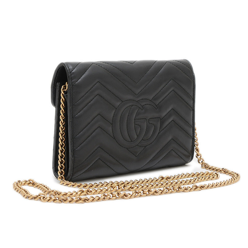 GGマーモント チェーンショルダー ウォレット クラッチ カーフ ブラック 474575 ショルダーバッグ