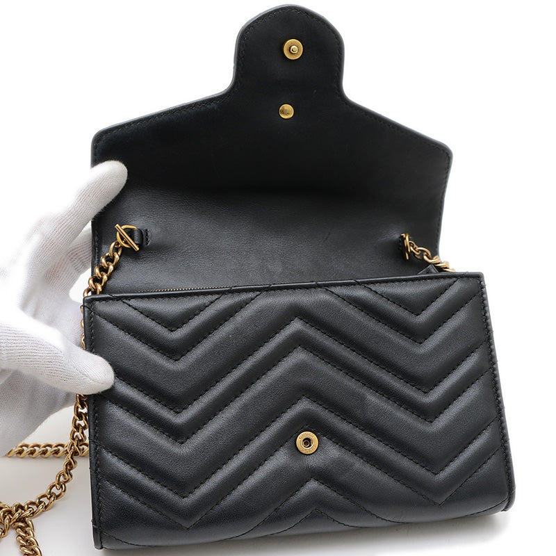 GGマーモント チェーンショルダー ウォレット クラッチ カーフ ブラック 474575 ショルダーバッグ