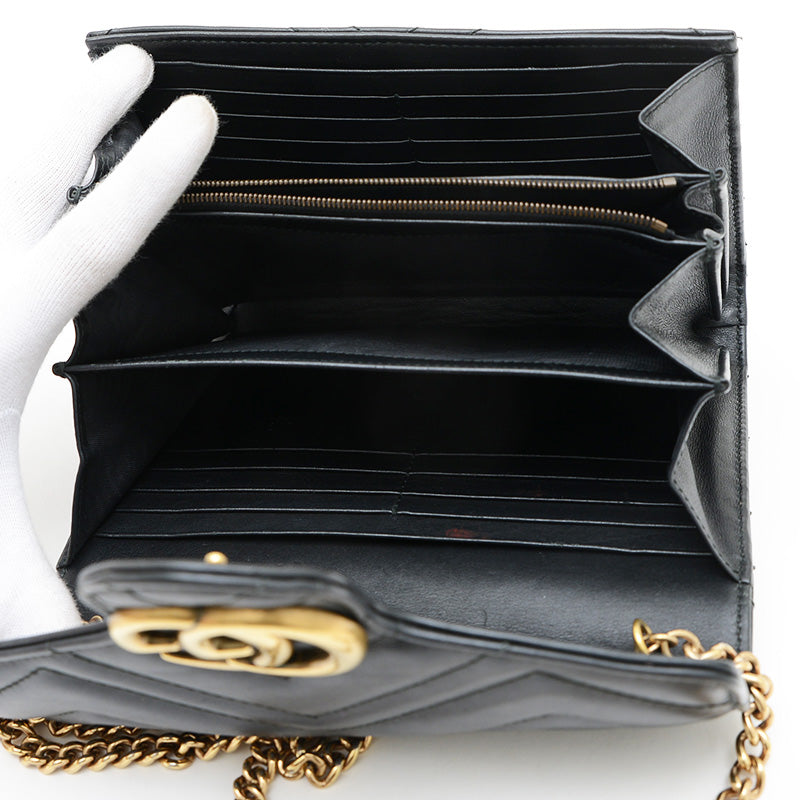GGマーモント チェーンショルダー ウォレット クラッチ カーフ ブラック 474575 ショルダーバッグ