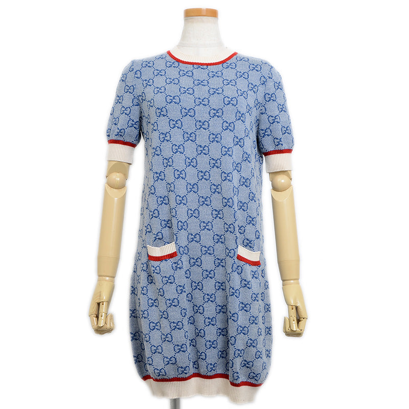 ニットワンピース GG ウール混 ブルー Mサイズ 579787 ワンピース