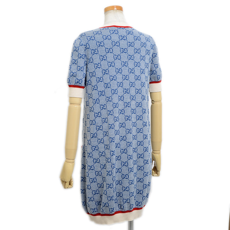 ニットワンピース GG ウール混 ブルー Mサイズ 579787 ワンピース