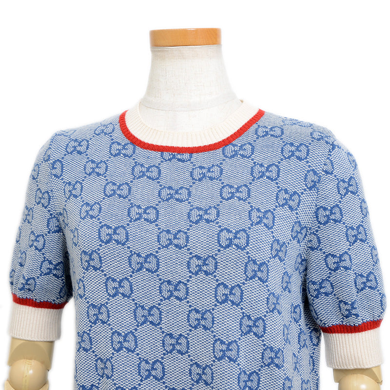 ニットワンピース GG ウール混 ブルー Mサイズ 579787 ワンピース