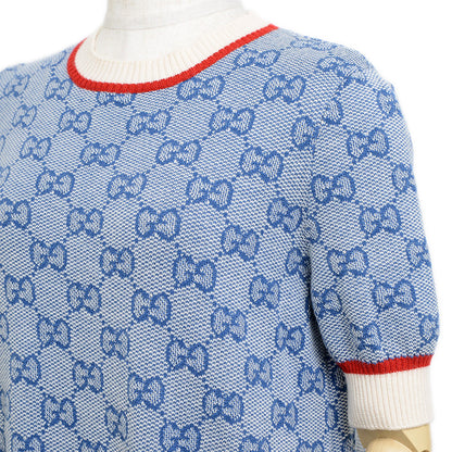 ニットワンピース GG ウール混 ブルー Mサイズ 579787 ワンピース