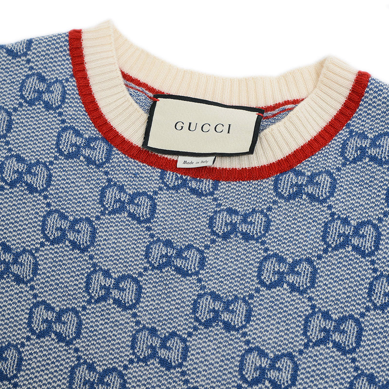 ニットワンピース GG ウール混 ブルー Mサイズ 579787 ワンピース