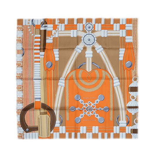 カレ90 スカーフ 銀細工の花 ランジュキュイ/ブラウン/グリペルル スカーフ